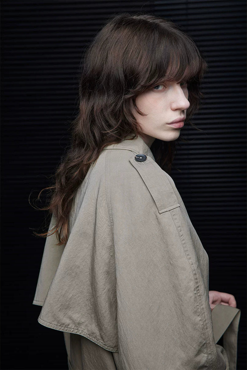 ライトカーキトレンチハーフコート B4239
