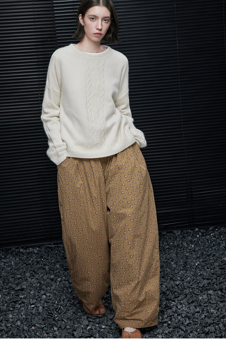 フローラルパターンウオームワイドパンツ B4544