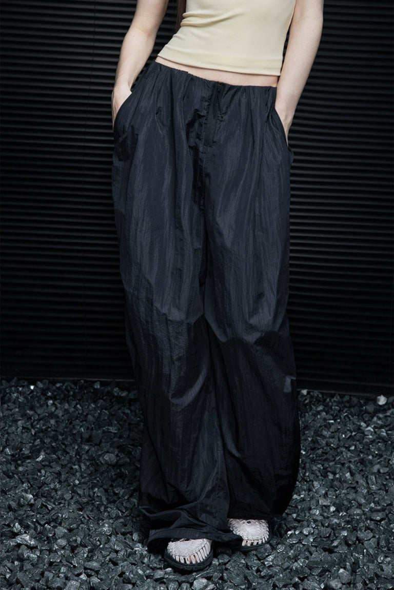 ブラックルーズカジュアルワイドリラックスパンツ B4114