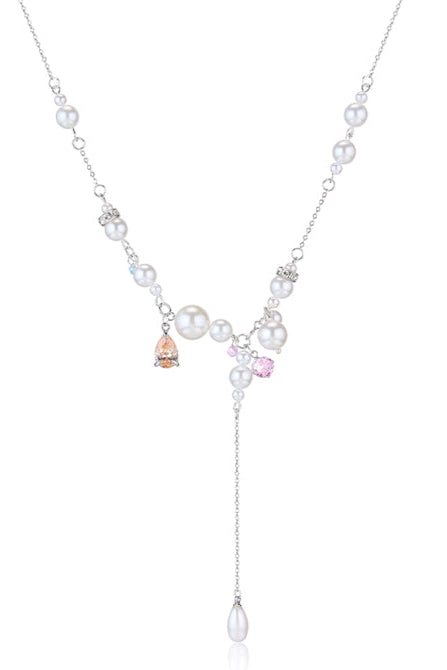 珍珠鋯石Y形項鍊B3762