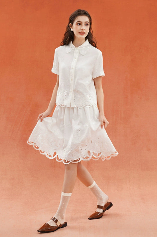 White cutout embroidered blouse B3930