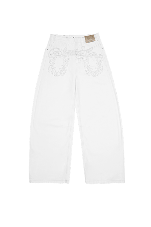 做舊水洗刺繡彎刀牛仔褲 B3939