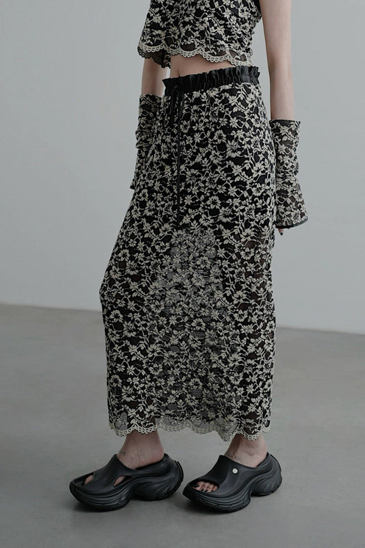 ブラックジャガードレーススカート B4040