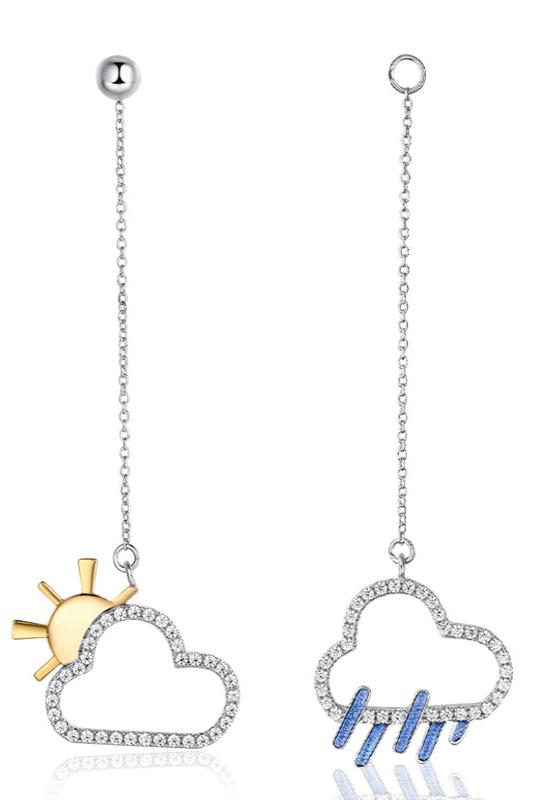 S925雲太陽耳線長流蘇耳環 B1837