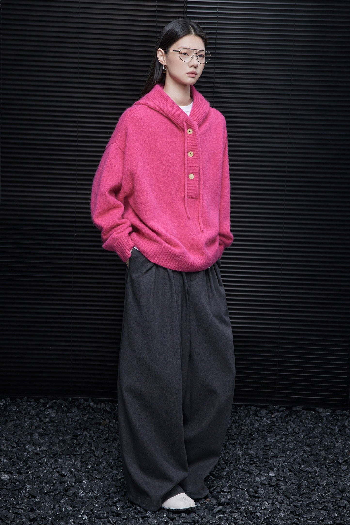 100%ウールバービーピンクフード付きセーター B4579