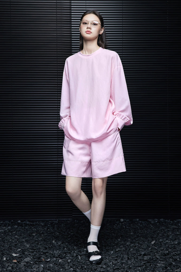 粉紅天絲亞麻半褲 B4066