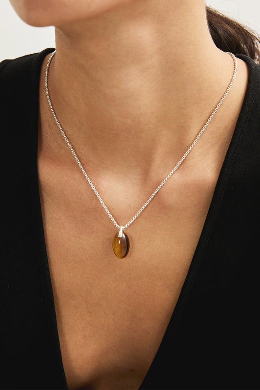 S925タイガーアイシングルビーズペンダントネックレス B4282