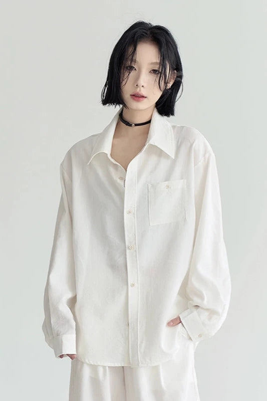 素色套裝:寬鬆襯衫外套+寬寬鬆褲 B3350