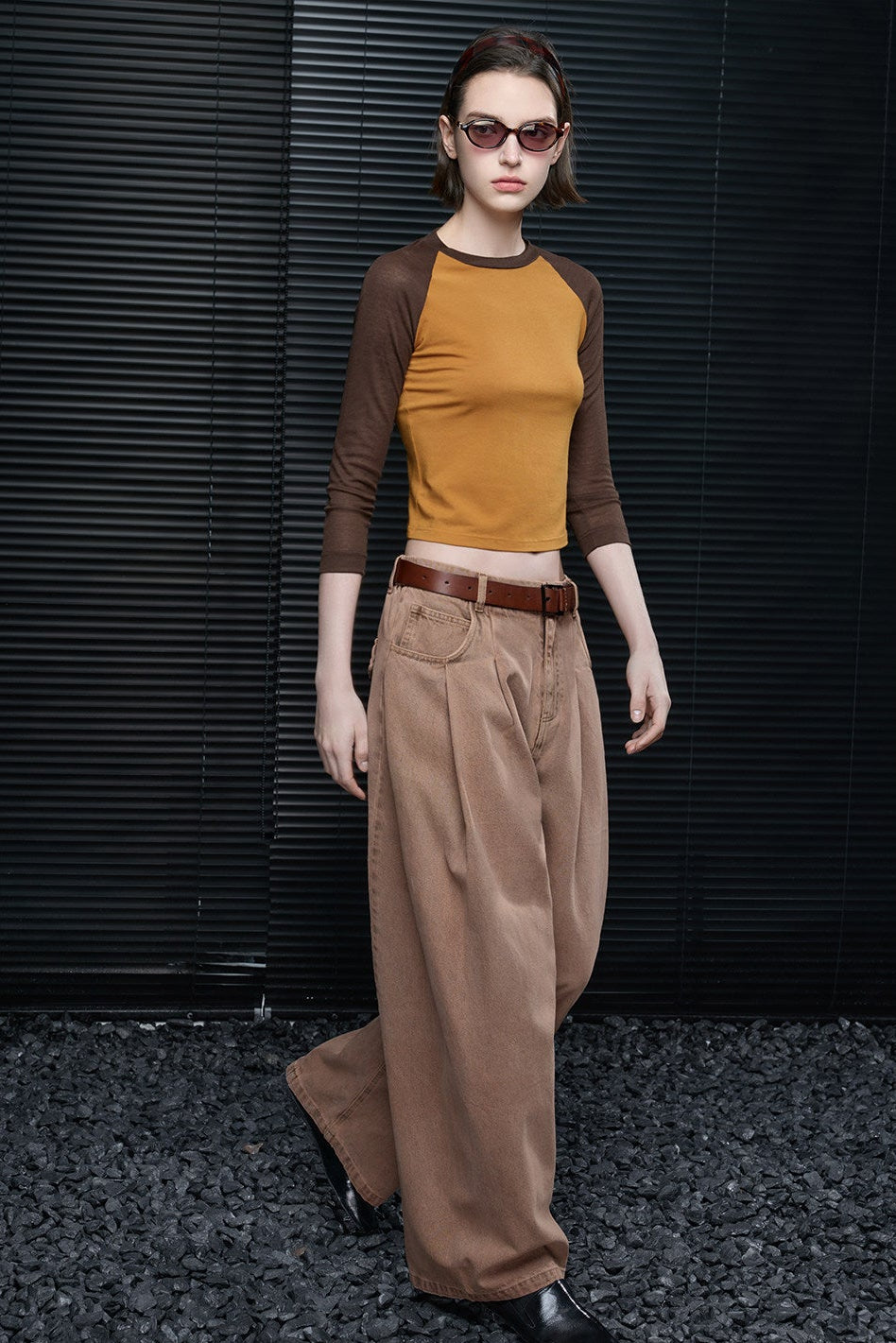 コントラストカラー7分袖スリムTシャツ B4681