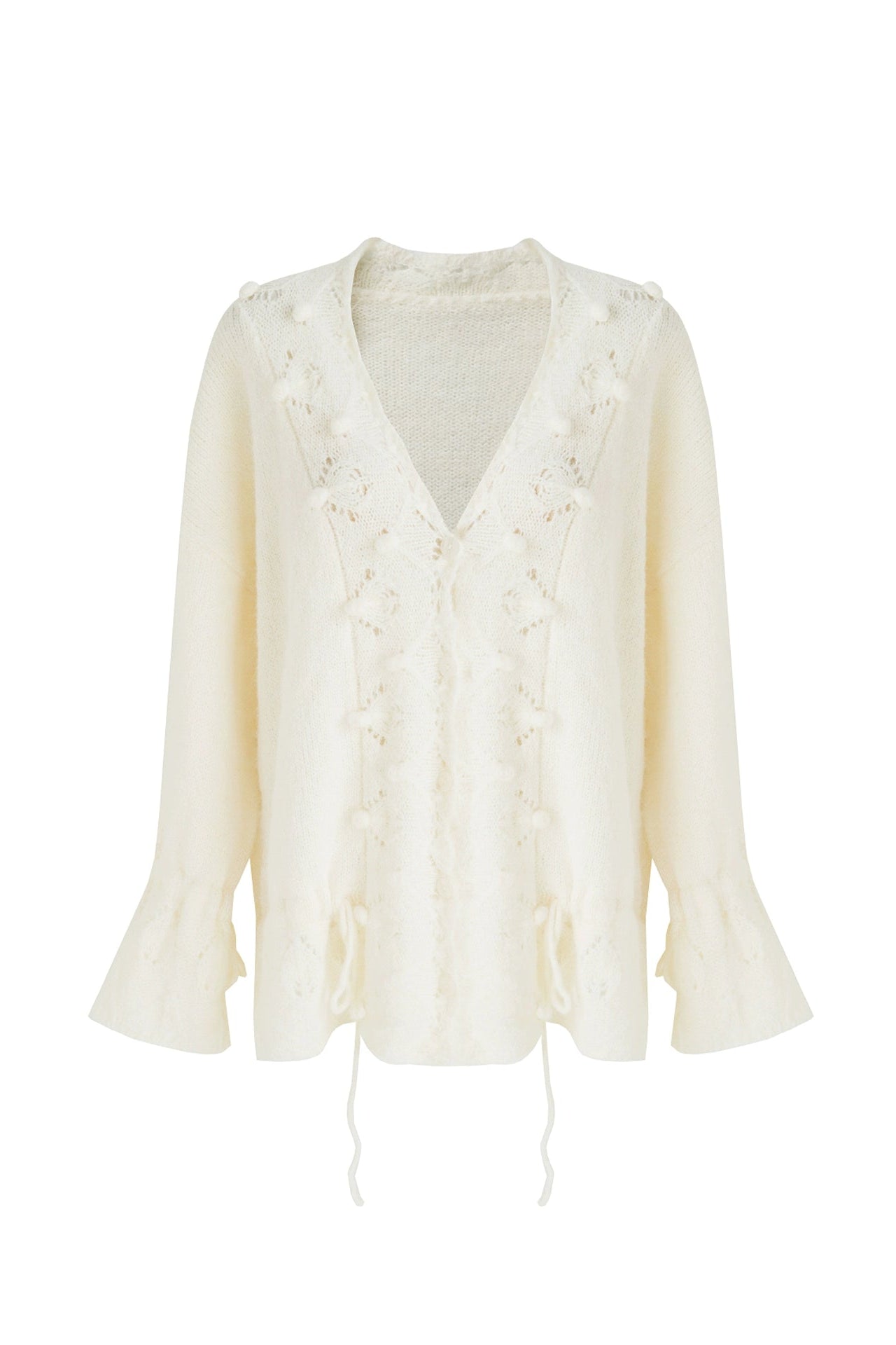 V-neck wool drawstring cardigan B4486