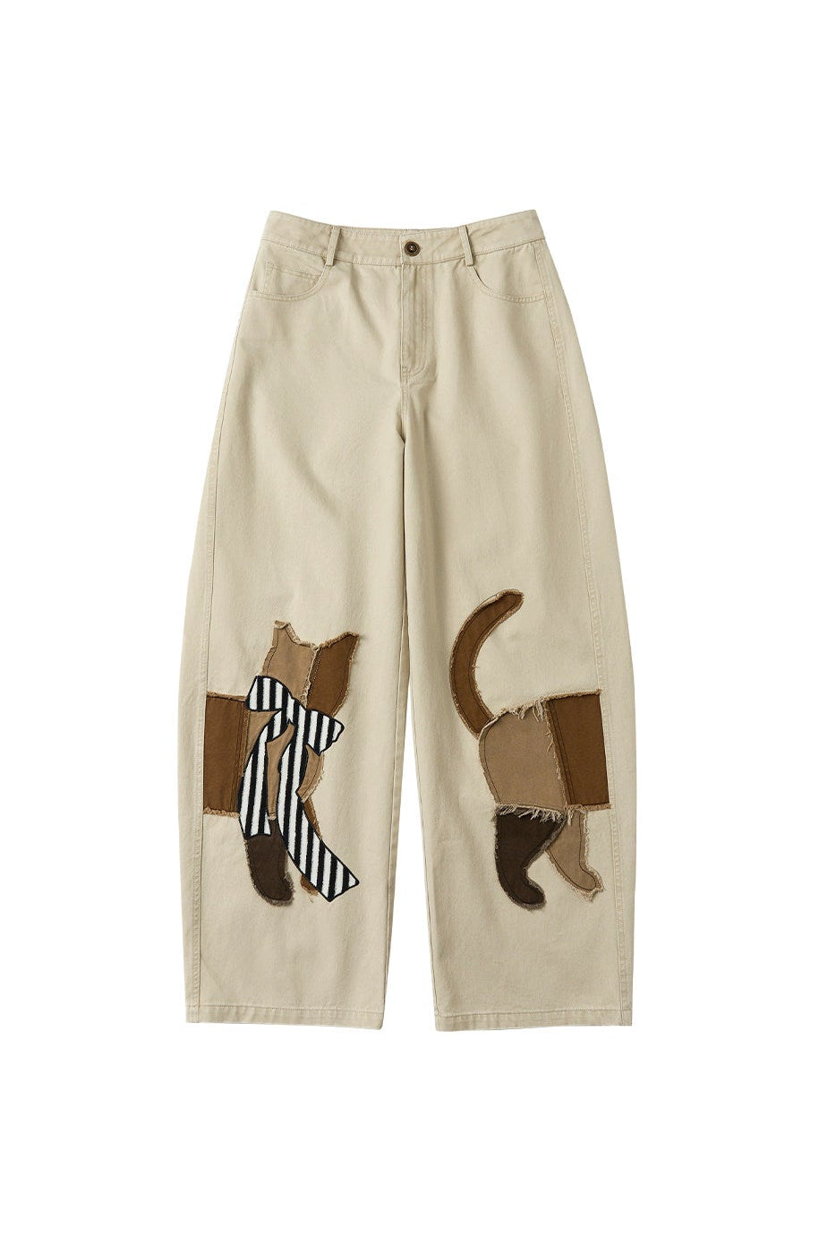 Cat appliqué embroidered washed scimitar pants B4592