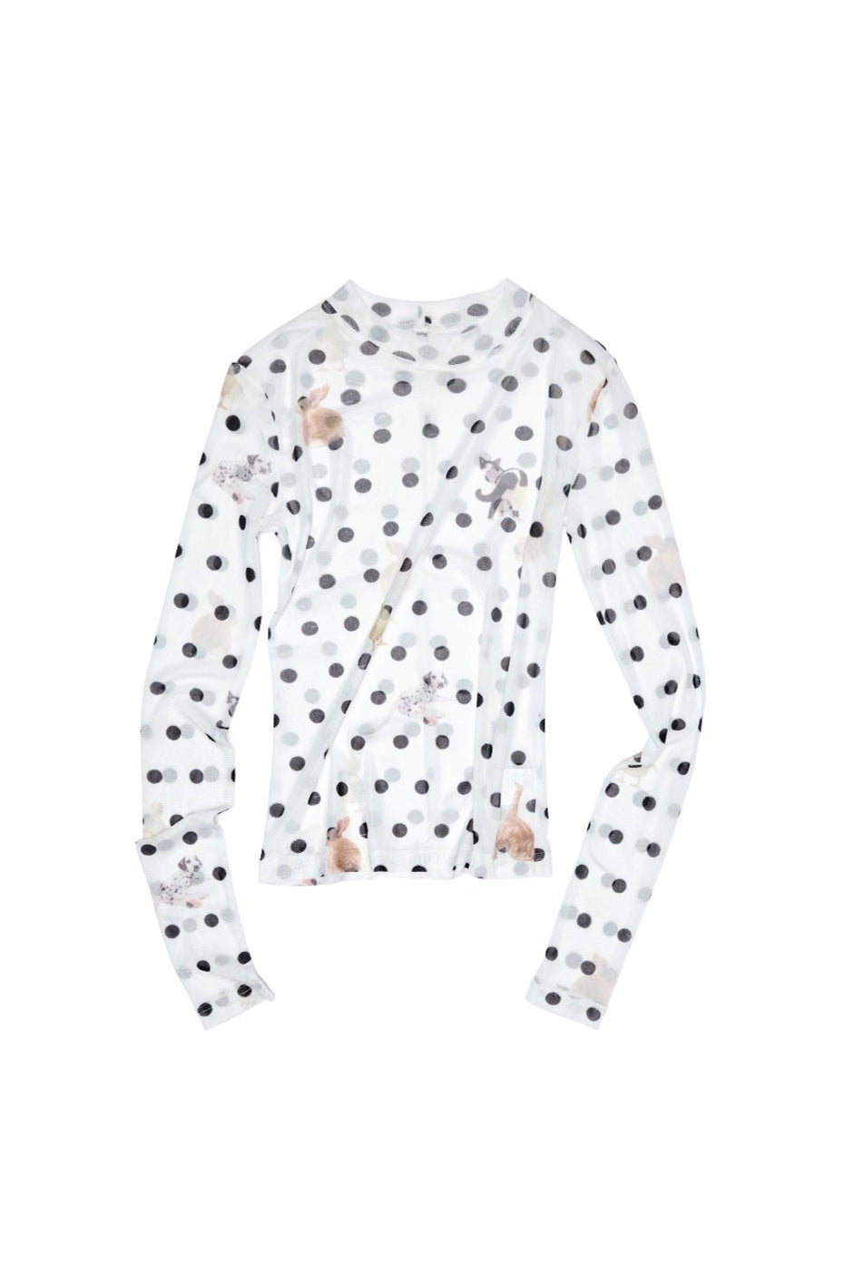 Cat & Dog Dot Print Mesh Shirt B4322