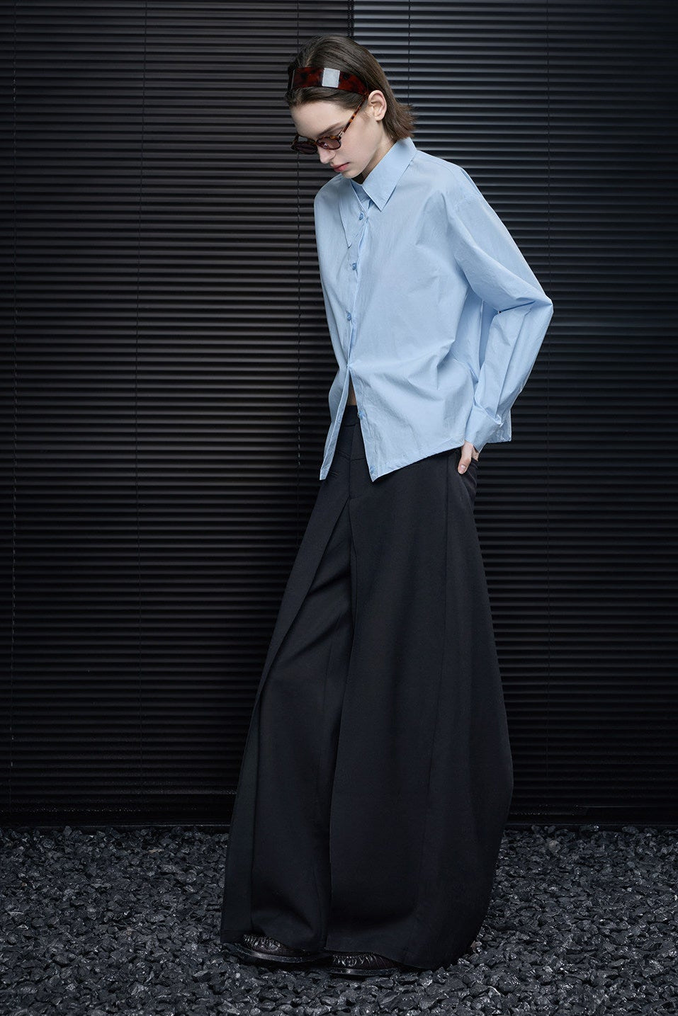 ブルーピュアコットンイレギュラーカラーシャツ B4695