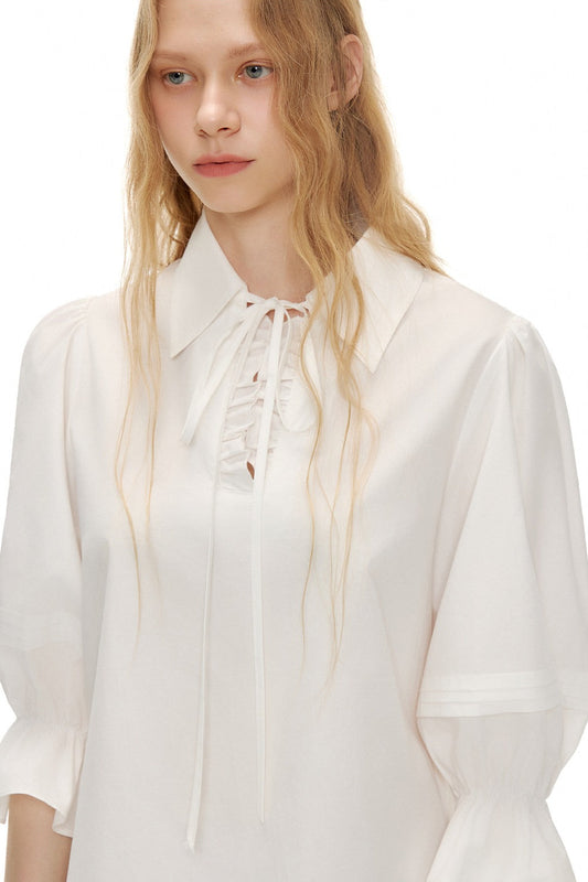 ホワイトランタンスリーブリボンシャツ B4598