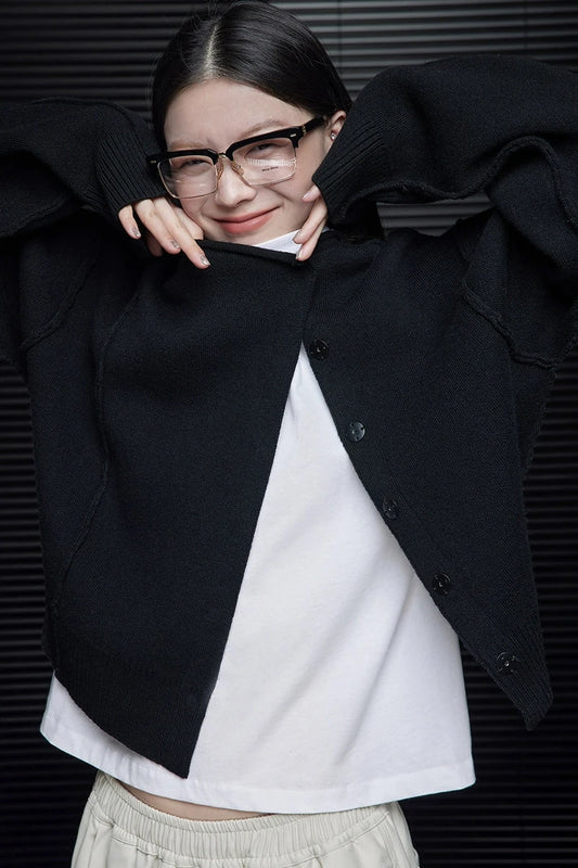 スタイリッシュブラックニットカーディガン B3545