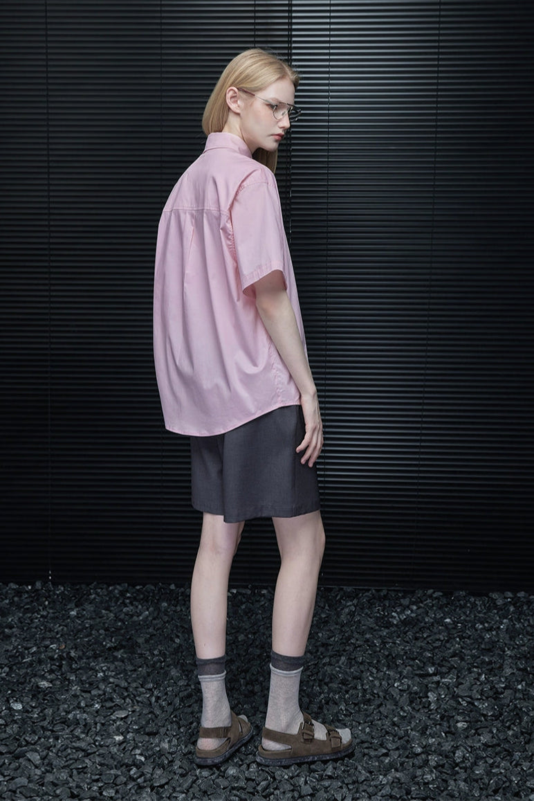 ピンクドロップショルダープリーツシャツ B3877