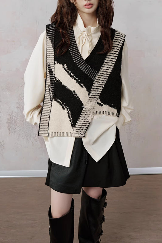 Vネックイレギュラーレイヤードベスト B3769