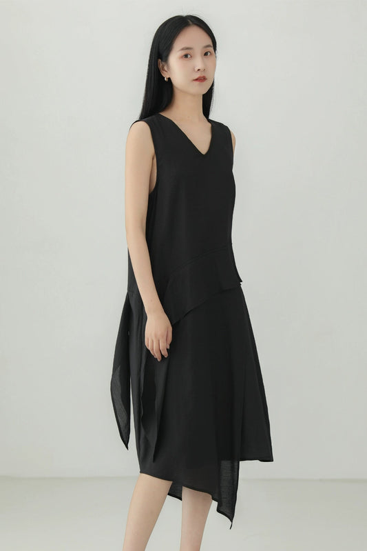 ノースリーブVネックライトイレギュラーデザインドレス B4097