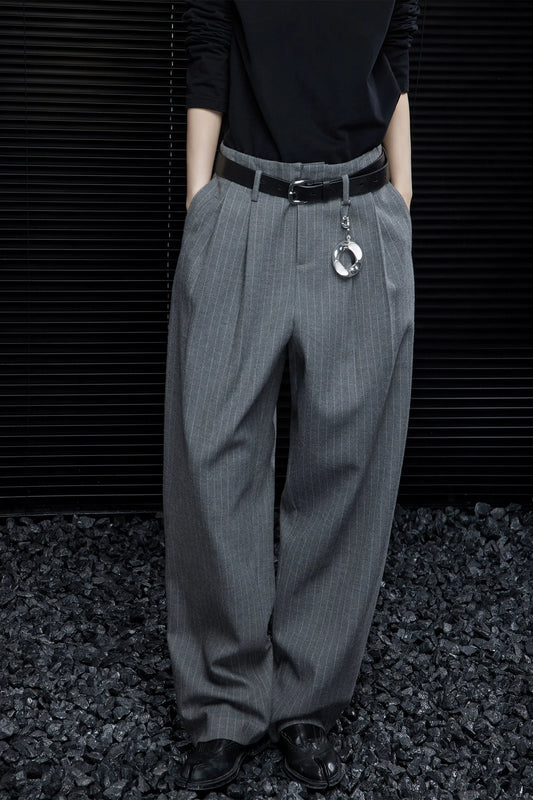 Gray striped wide pants B3546