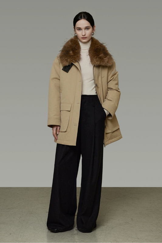 リムーバブルファーカラーコットンパディッドコート B4509