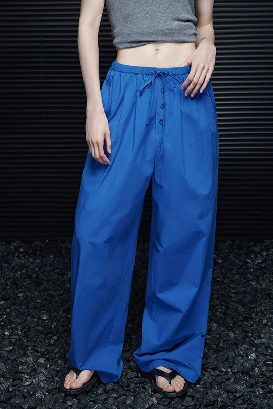 Royal blue washed cotton loose wide pants B4032