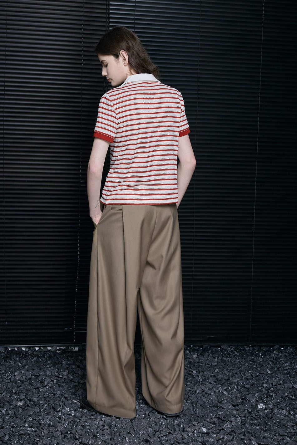 Fake Two-Piece Stripe Short-Sleeve Polo Shirt B4709