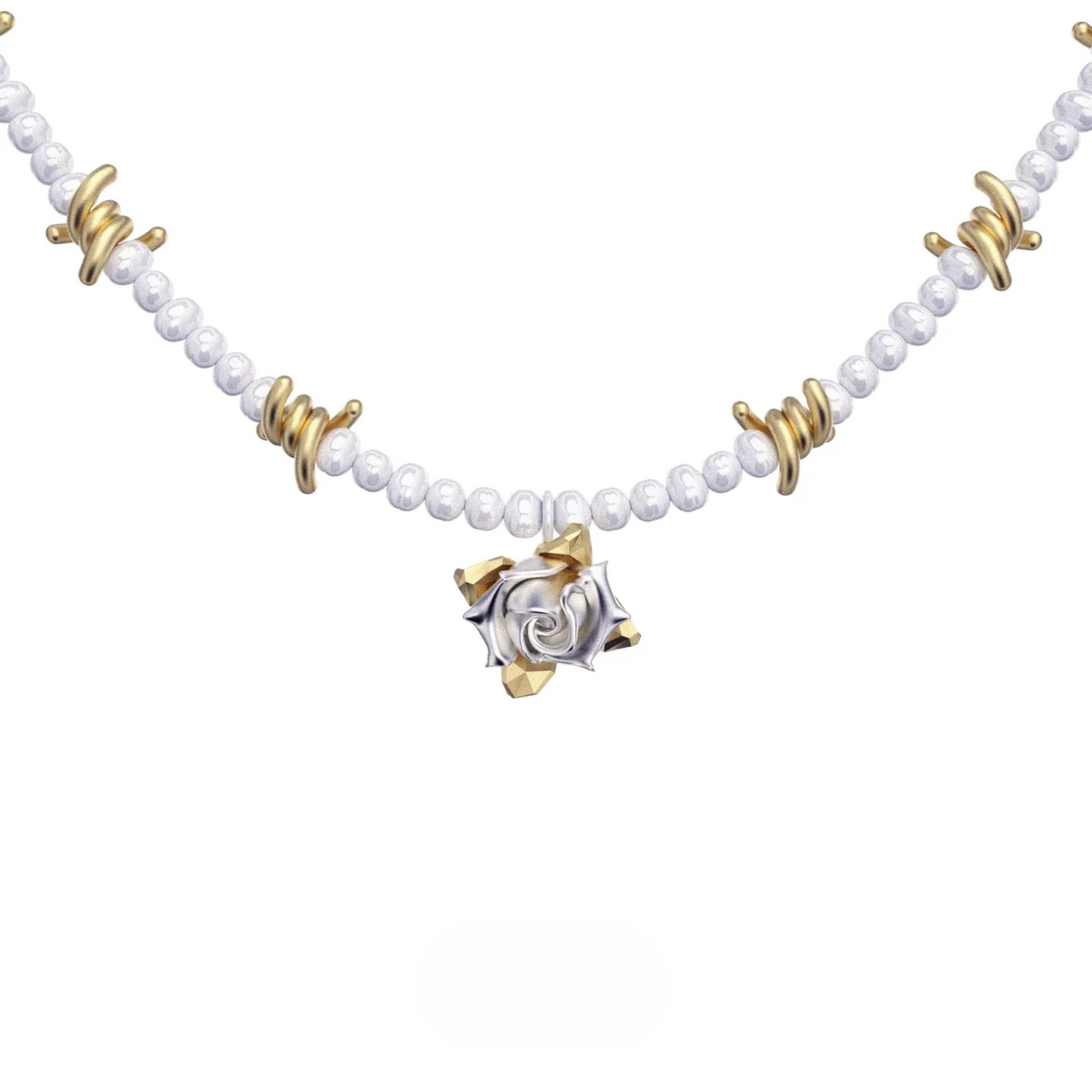 S925ローズパールチェーンチョーカーネックレス B3915