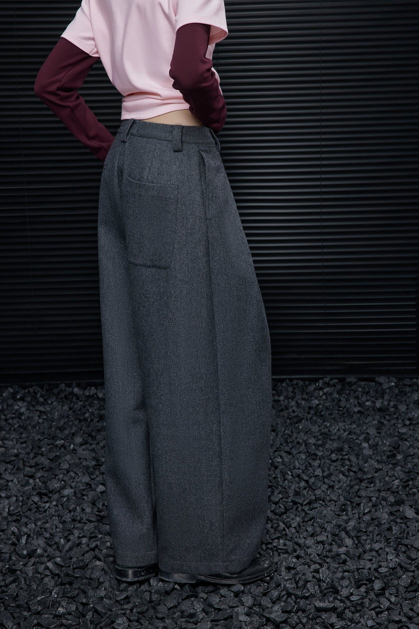 灰色羊毛混紡西裝寬褲 B4550