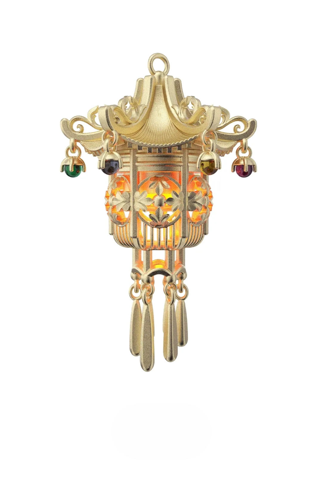 S925 Palace Lantern Tassel Earrings (Single) B3923