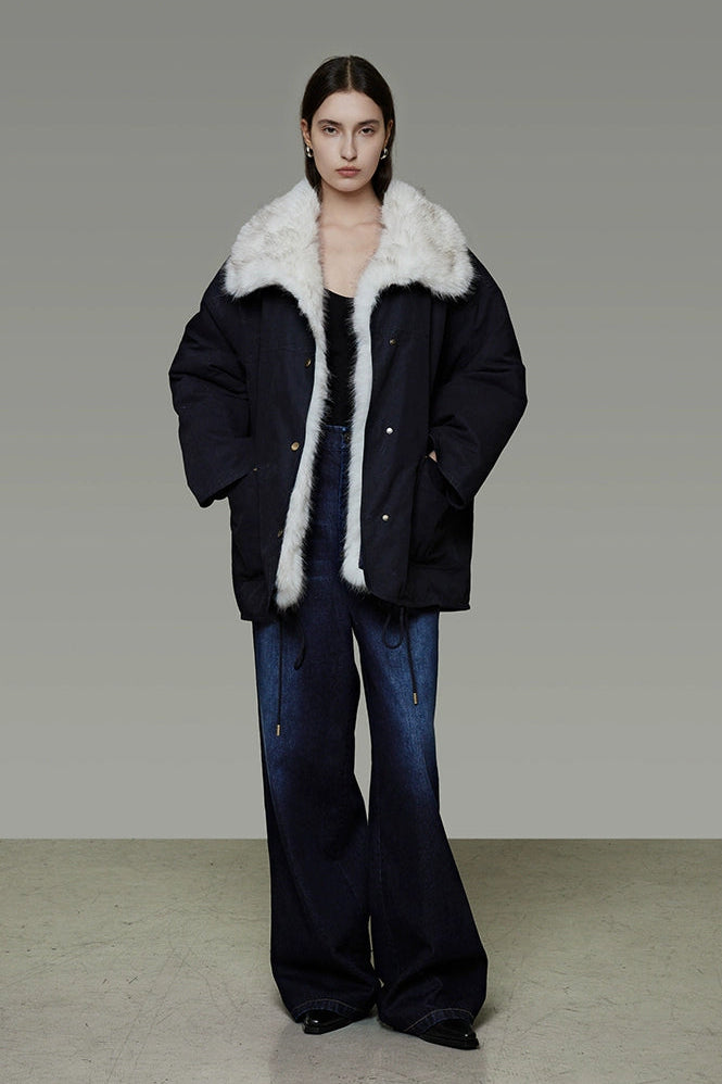 人造毛皮可拆式領加厚外套 B4492