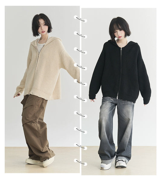 寬鬆連帽拉鍊開襟衫 B3500