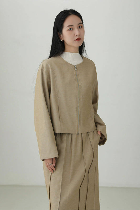 テンセルリネンミニマリストノーカラージャケット B4271