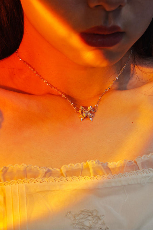 S925リボンバタフライロマンチックネックレス B3840