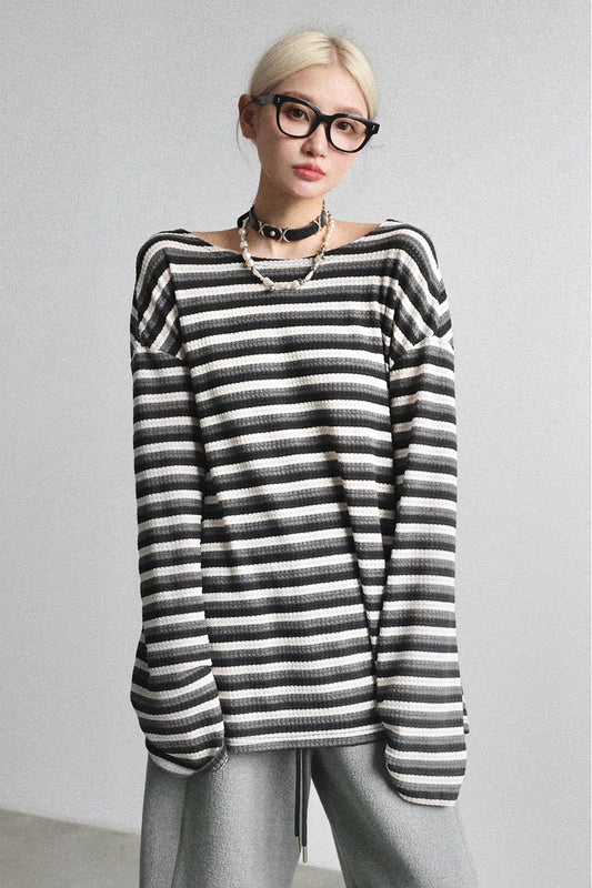 ストライプ フロント&バック ツーウェイ ニットトップス B4645