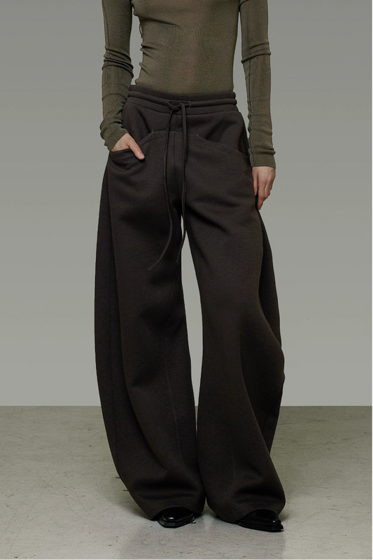 ダークブラウンドローストリングワイドパンツ B4444