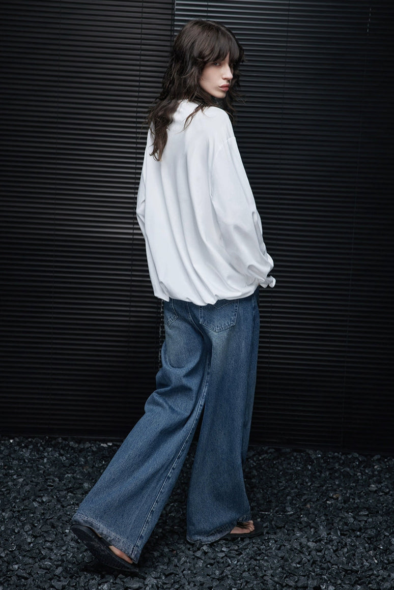 ホワイトコットンルーズ長袖Tシャツ B4224