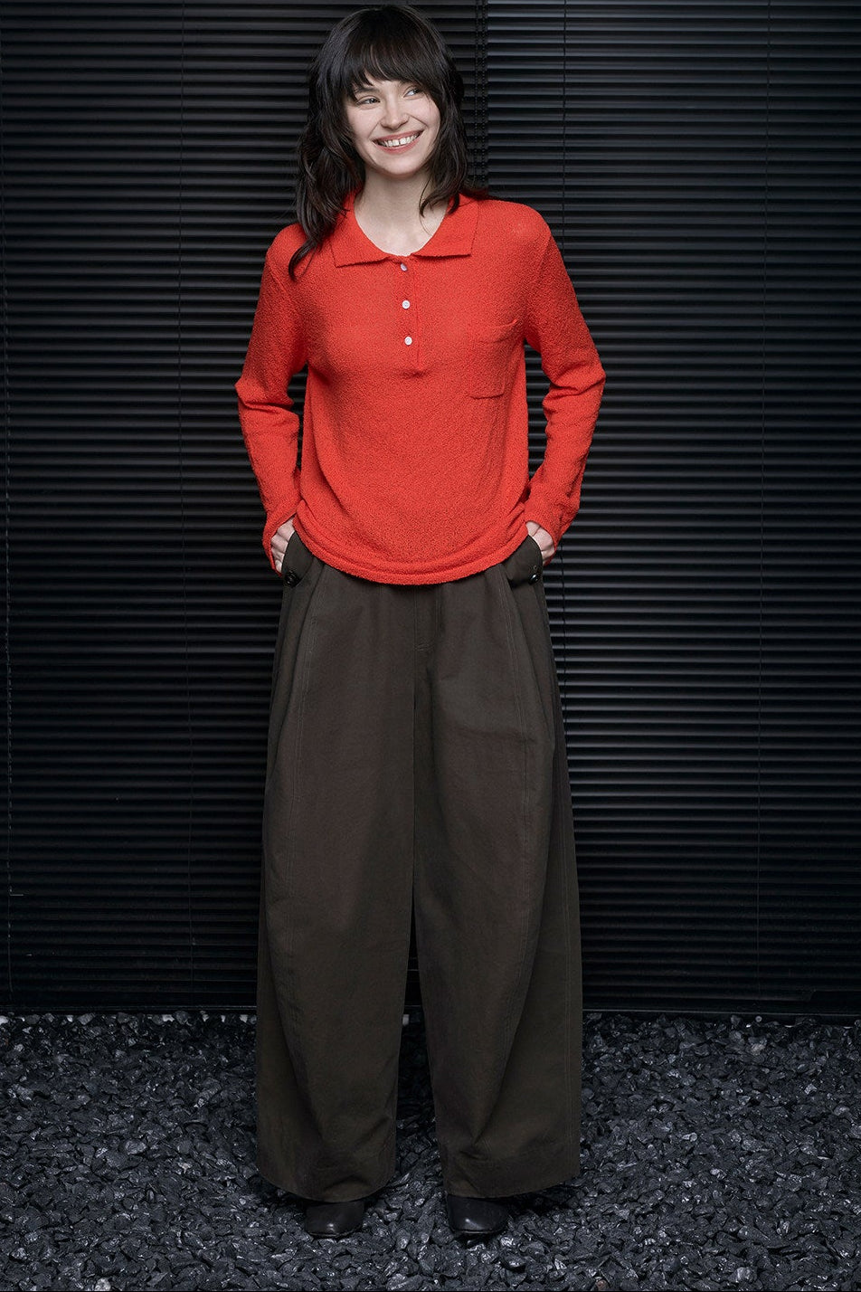 Cotton Brown Loose Drape Wide Pants B4708