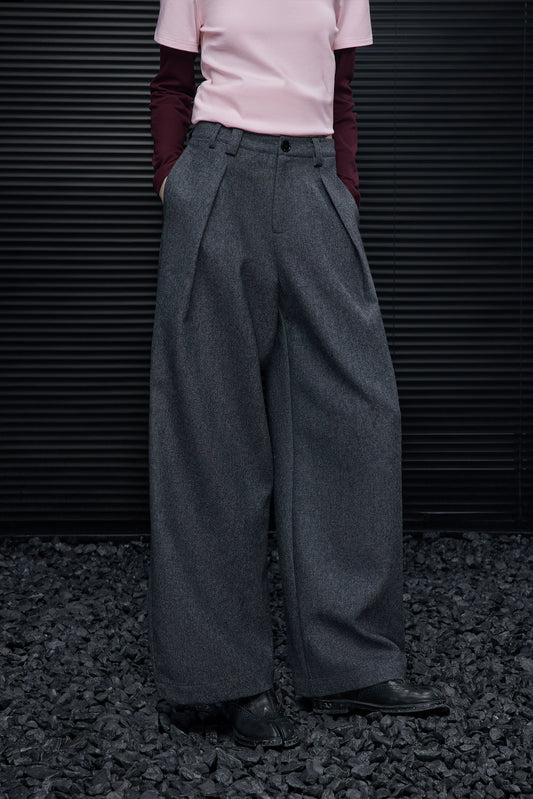 Gray wool blend suit wide pants B4550
