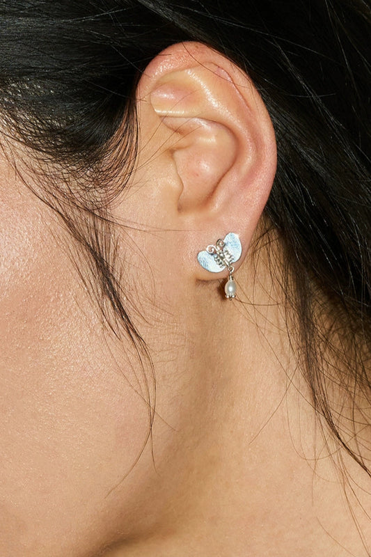 S925シルバーウイングバタフライパールピアス B4075