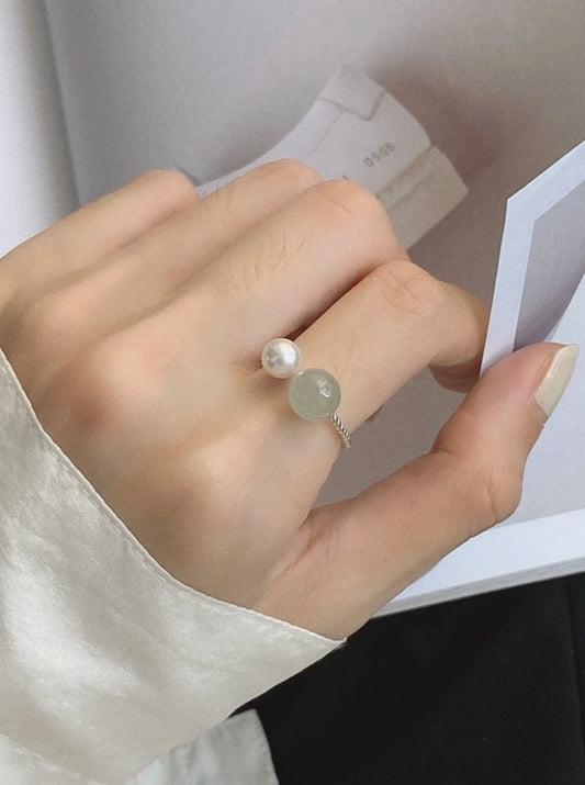 S925ホータン翡翠パールオープンリング B2669