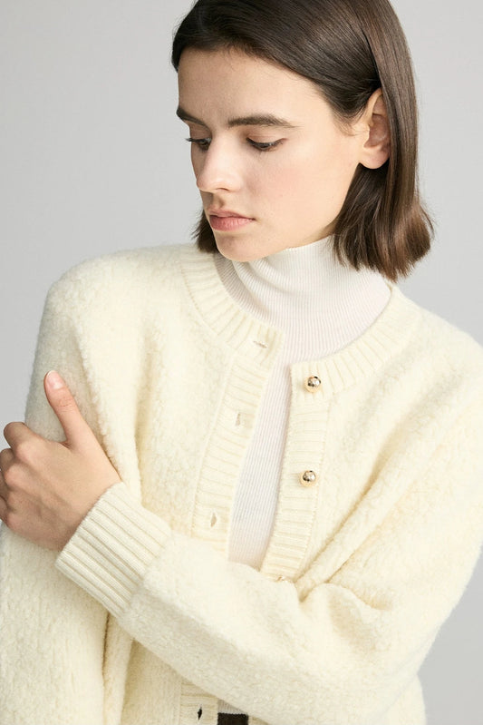 羊毛圈紗軟針織開襟衫 B3541