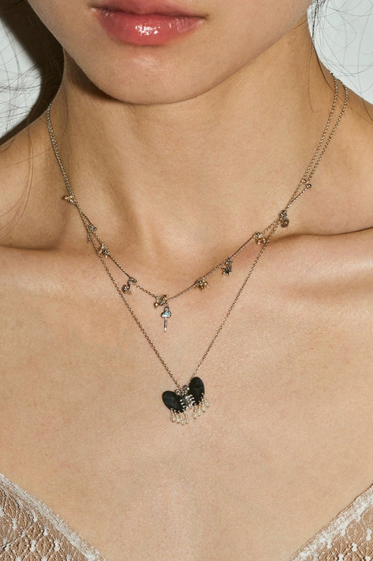 S925ダンシングバタフライナチュラルパールタッセルネックレス B4074