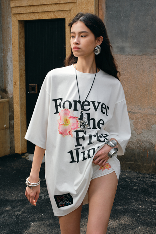 Flower Monogram Print Loose T-shirt B3942