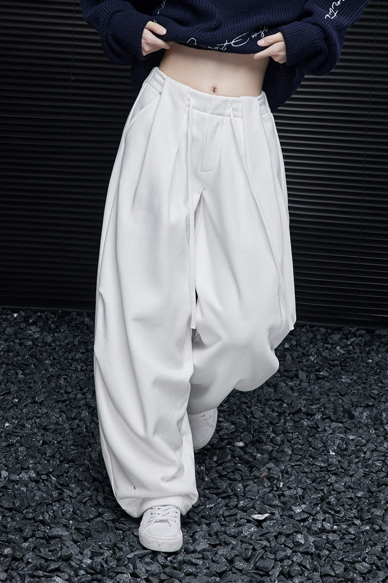 ホワイトフリーススウェットルーズワイドパンツ B4365
