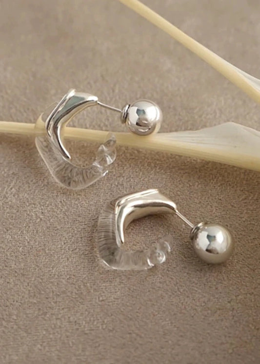 S925 U-shaped glass round ball earrings B3446