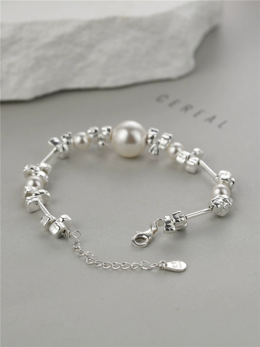 S925シルバーチューブブロークンパールブレスレット B2748