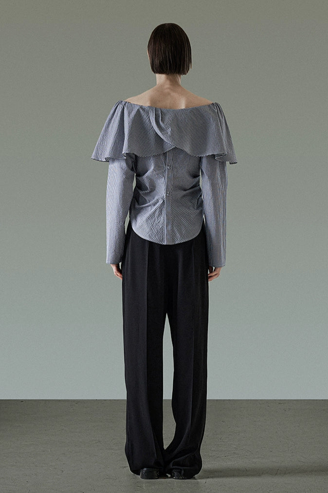 ワンショルダーストライプエレガントトップス B4196