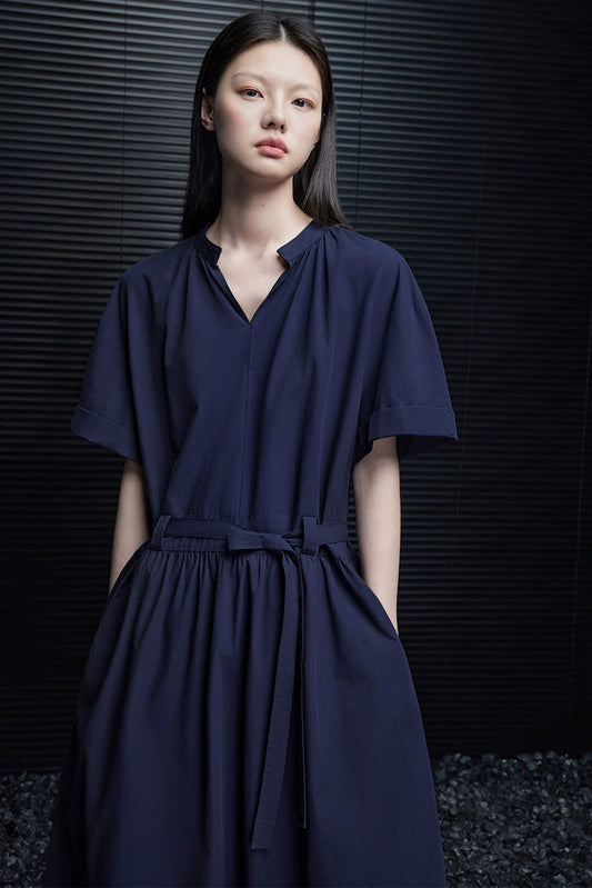ネイビーブルー半袖ワンピース B3867