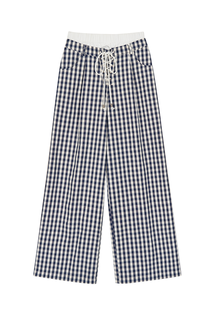 雙腰寬鬆格紋褲 B3772