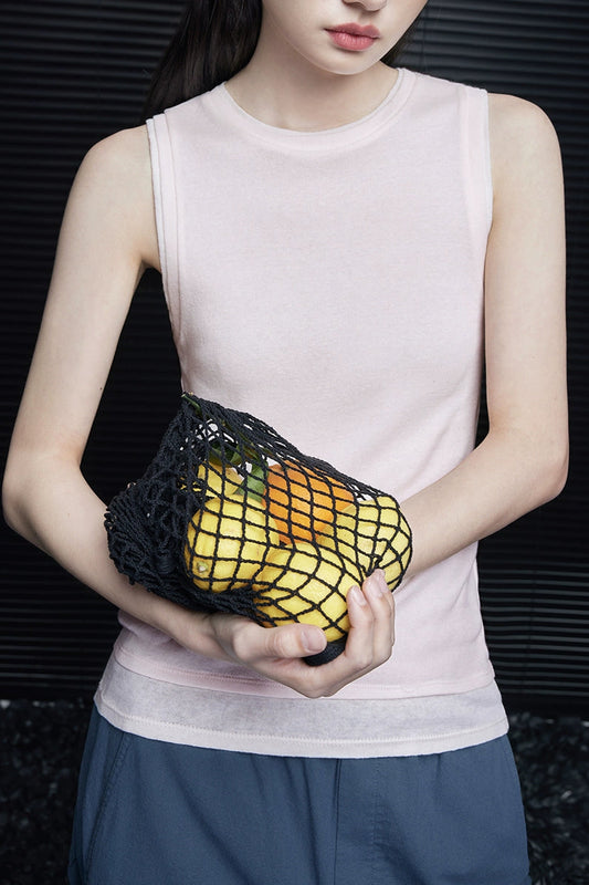 ピンクフェイクツーピースノースリーブニットトップス B4089